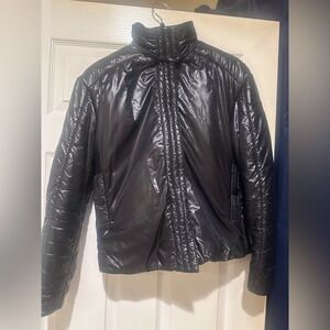 CHANEL Shiny Black Quilted Puffer Jacket Very Rare! Warmth will surprise you